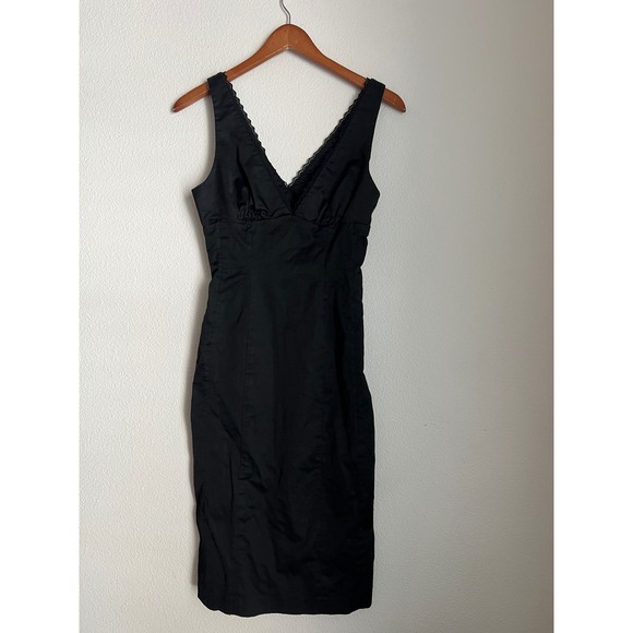 Bebe Black Sleeveless Lace Trim Dress Cocktail Party Made in USA Medium - Picture 1 of 8